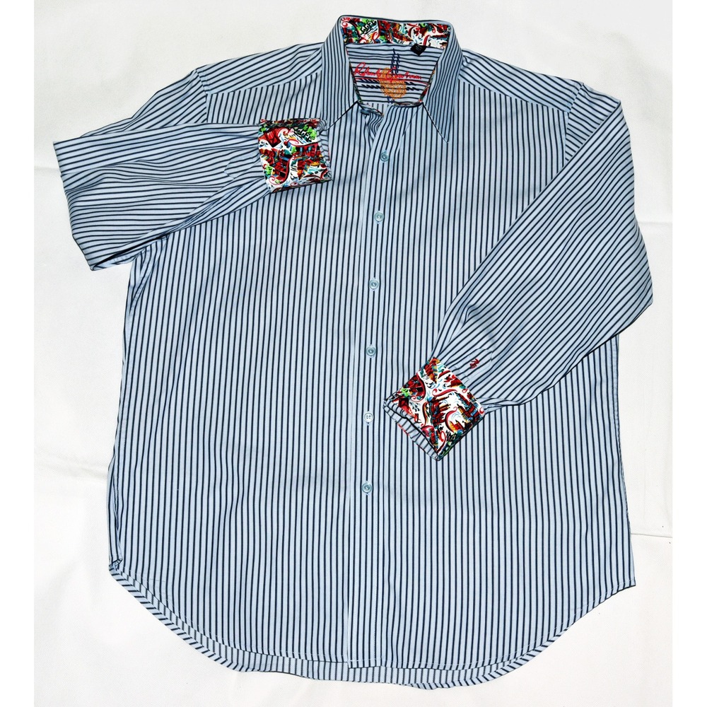 Robert Graham Men's Long Sleeve Button Front Striped Flip Cuff Shirt Size Medium